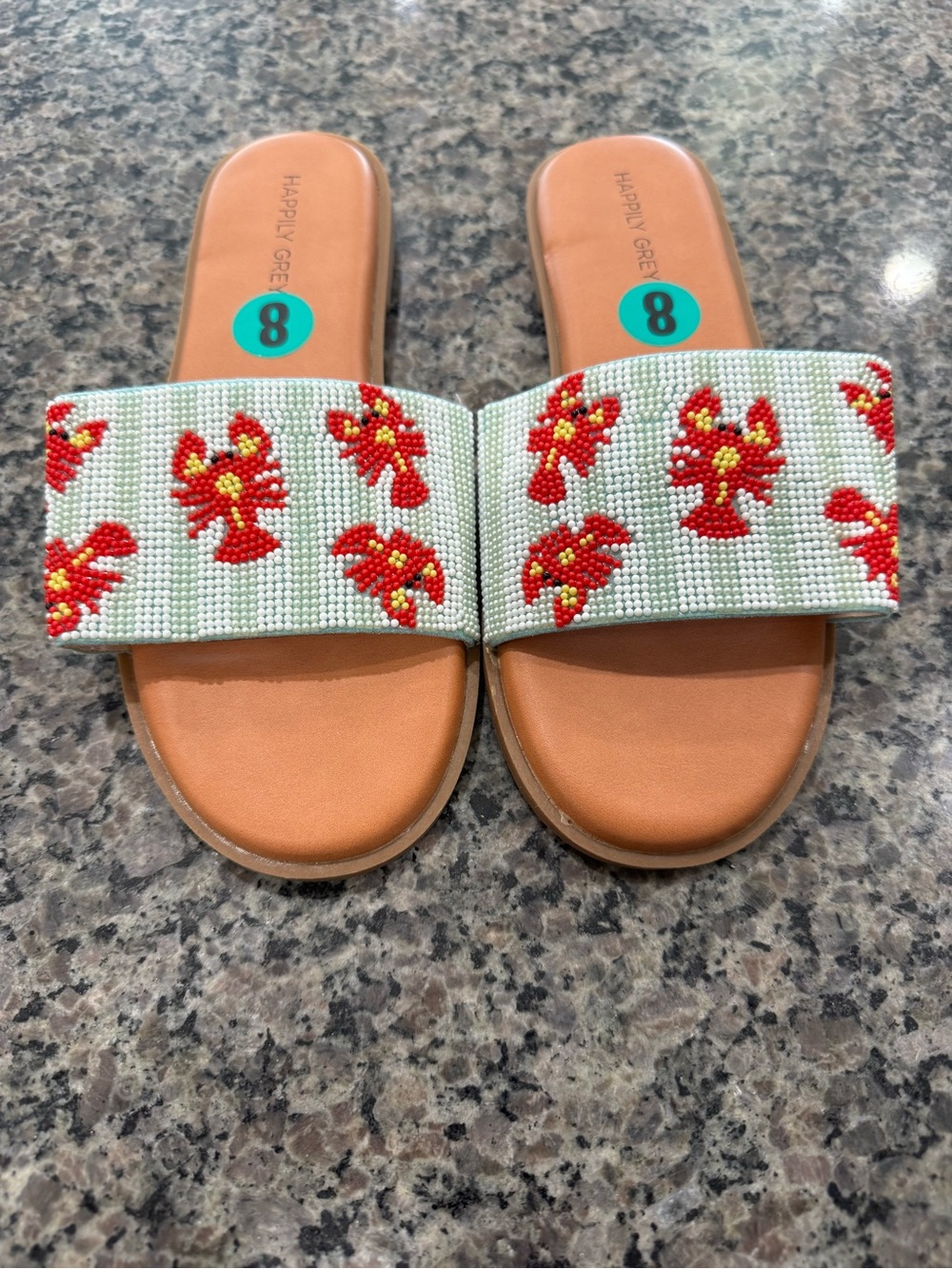Beaded lobster print slides brand new size 8 super cute and comfy